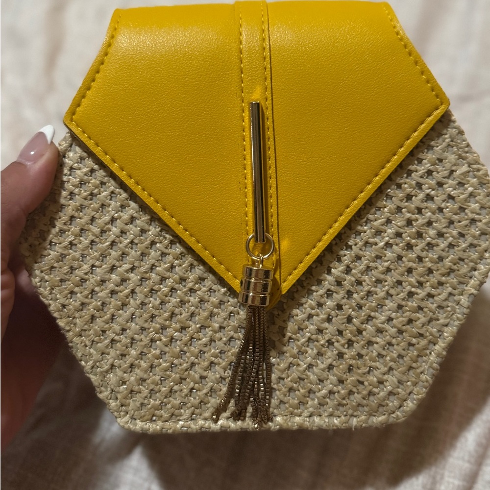 Yellow and Tan Women's Bag with Chain Strap - Picture 3 of 9